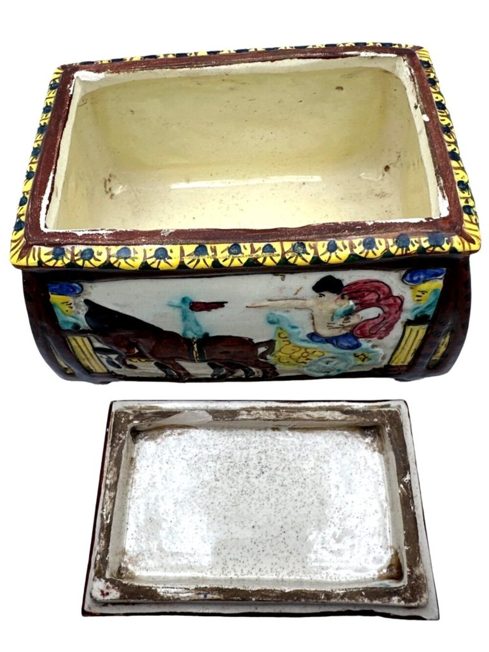 Vintage Italian Faience Lidded Box Trinket Storage Roman Mythology Style Pottery - Picture 7 of 15